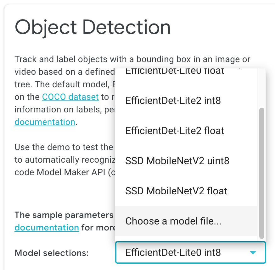 Modelo de selección de aplicación de MediaPipe Studio