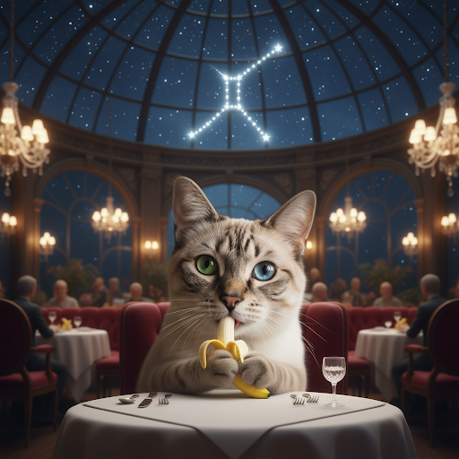 バナナを食べている猫の AI 生成画像