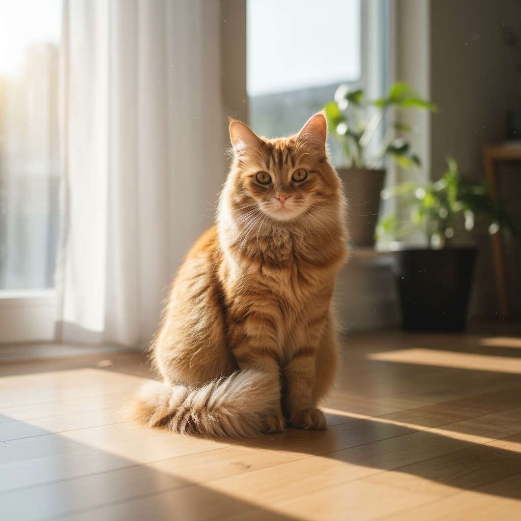 A photorealistic picture of a fluffy ginger cat..