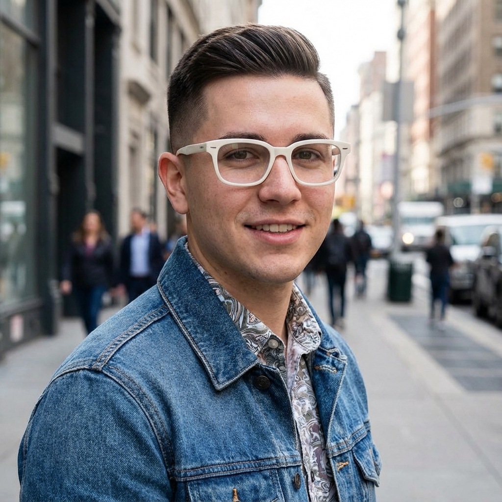 Hombre con lentes blancos