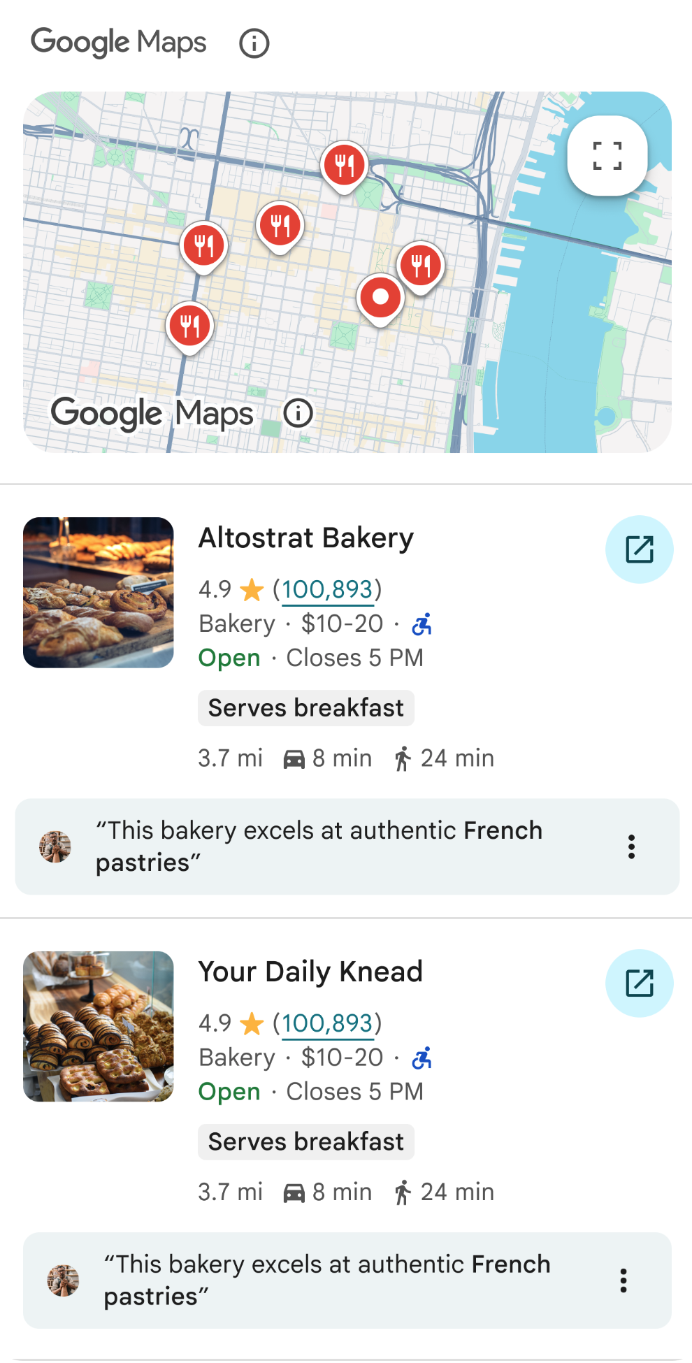 مثال على تطبيق مصغّر للخرائط عند عرضه