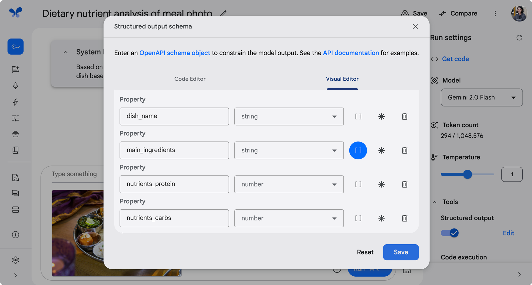 Google AI Studio 的结构化输出编辑器可用于为模型响应指定 JSON 架构。